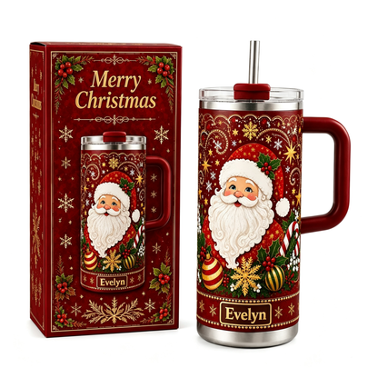🎅 Personalized Christmas Santa Snowflake 40oz Handle Tumbler 🎄✨