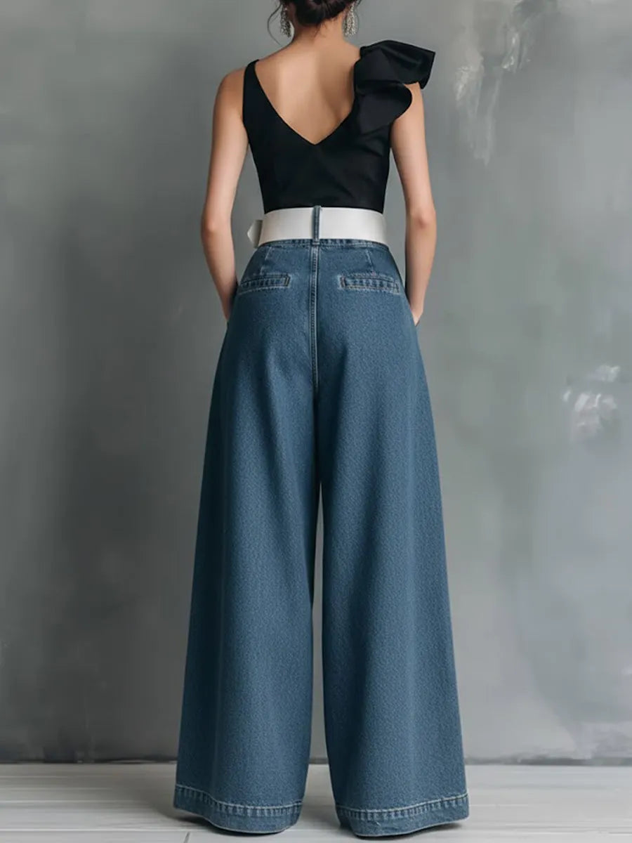 Women's High-waisted Casual Loose-fitting Wide-leg Jeans