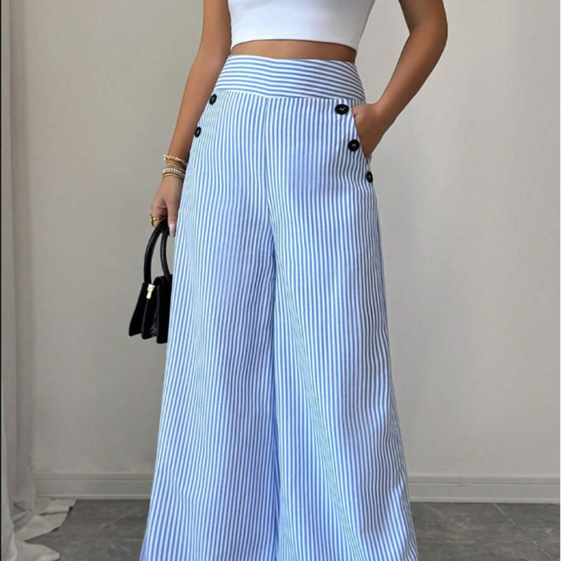 👖High-Waist Striped Wide-Leg Trousers