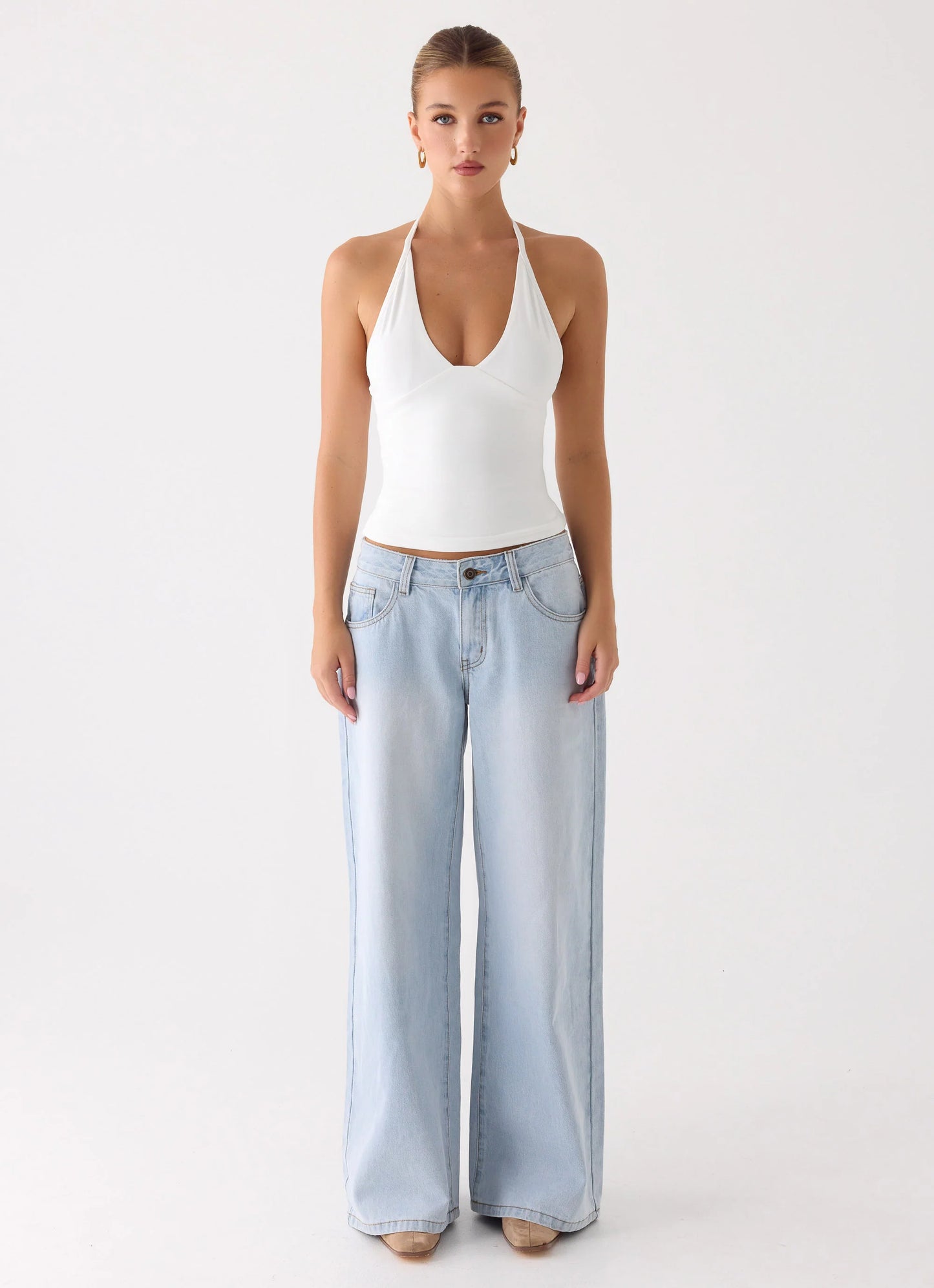 Neo Low Rise Wide Leg Denim Jeans - Light Blue Wash