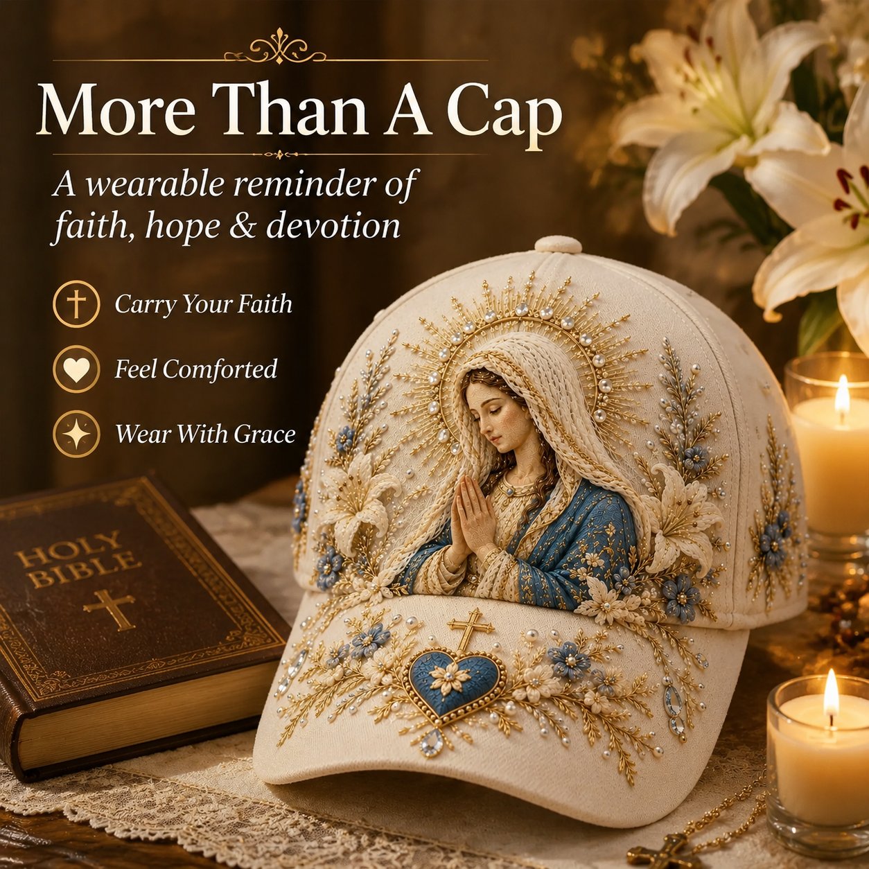 ❤️Sacred Faith Embroidered Baseball Cap | 3D Raised Christian Design, Unisex Comfortable Adjustable Hat for Church, Outdoor Walks & Daily Wear ✝️✨