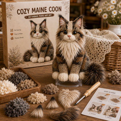 Cozy Cat Fabric Poke Art Kit – No-Sew DIY Textured Cat Craft