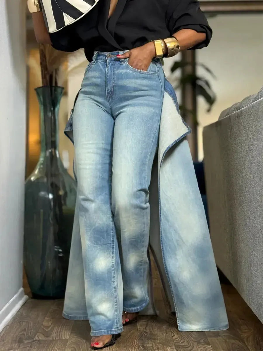 Women's Party Stylish Casual With Skirt Overlay Denim Jeans