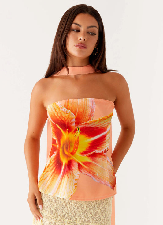 Blaise Scarf Top - Orange Floral