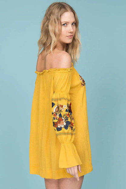 Saige Floral Day Dress Yellow Mustard