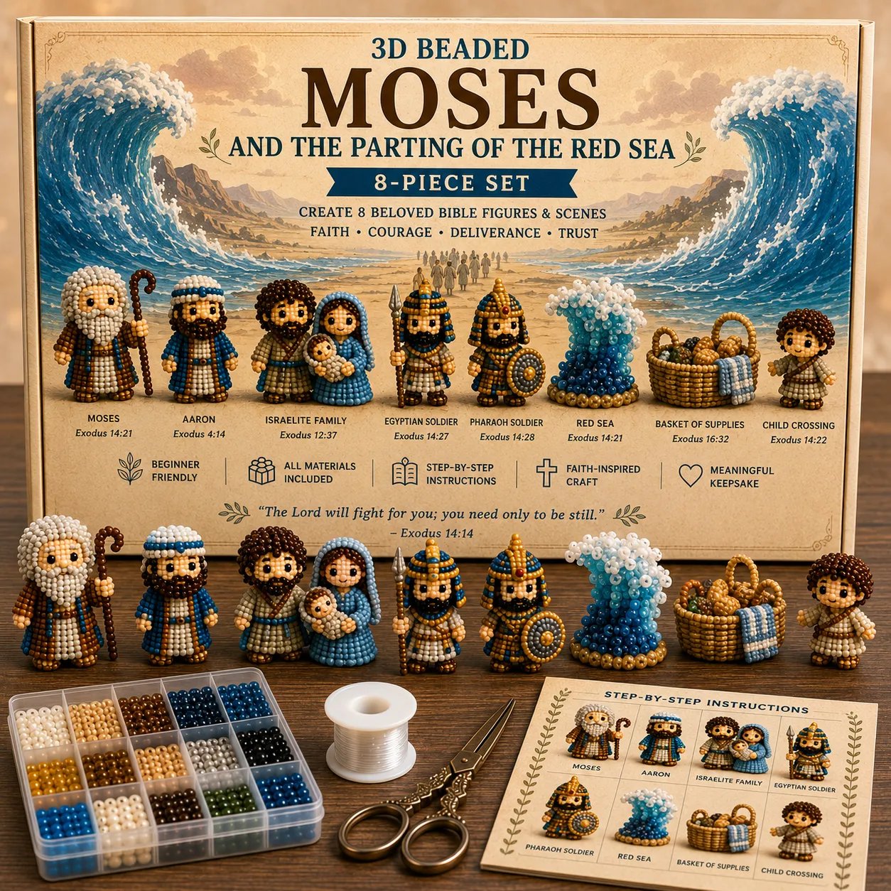 ✝️3D Beaded Nativity Collection DIY Kit – Handmade Christmas Faith Craft Set (8-Piece Set)