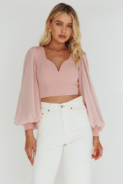 Romance Novel Sweetheart Neckline Open Back Top Blush