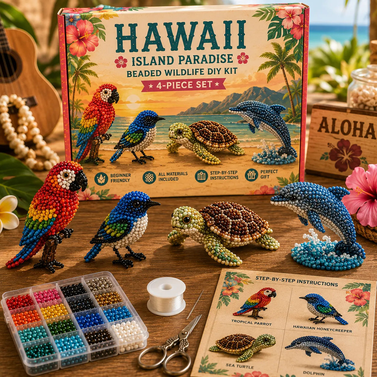 State Wildlife Beaded DIY Kit – 4-Piece Handmade Animal Craft Set Collection