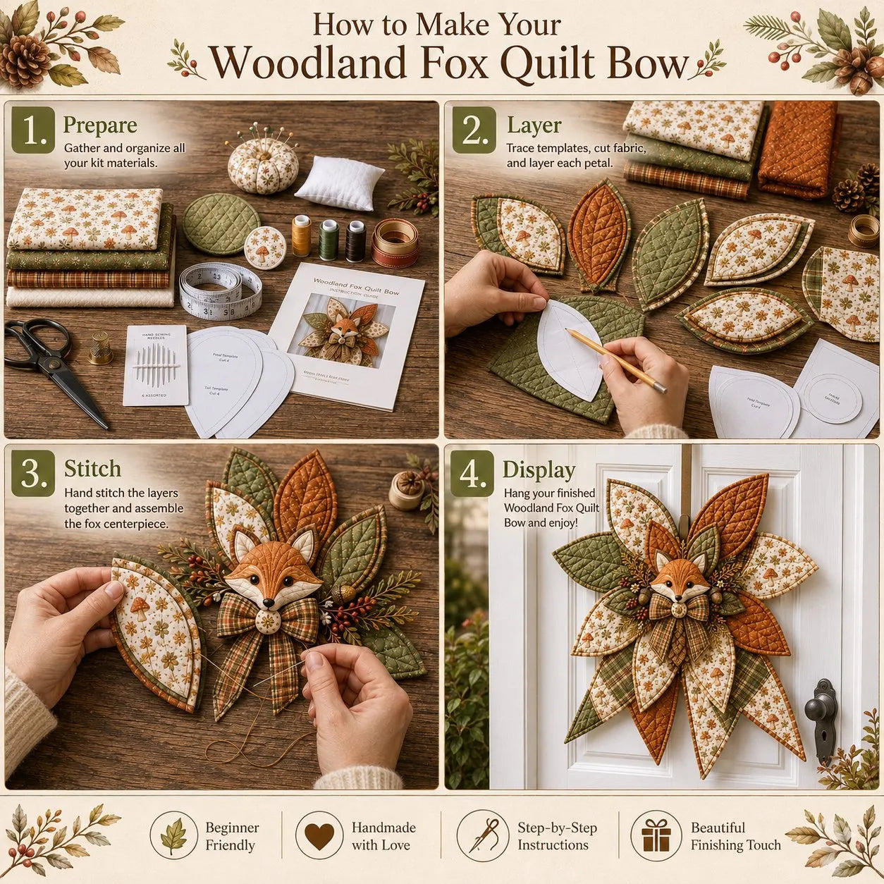 🎀 Beginner-Friendly Oversized Quilted Bow Sewing Kit | Coordinated Printed Fabrics, Batting, Pre-Designed Templates & Complete Supplies for a Full 23–25 in 3D Statement Bow ✨