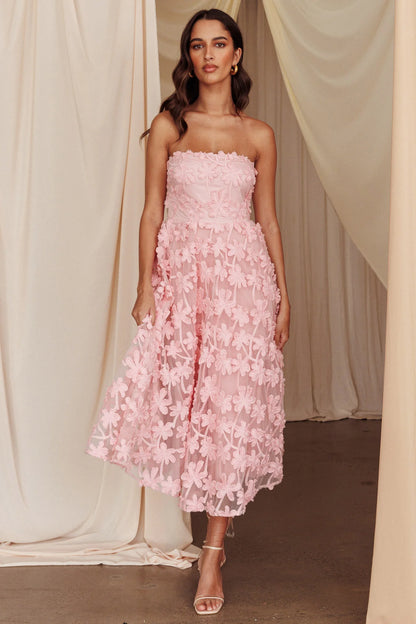 Dori Floral Embellished Midi Dress Blush
