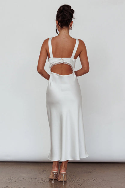 Nyah Lace Trim Midi Dress Off White