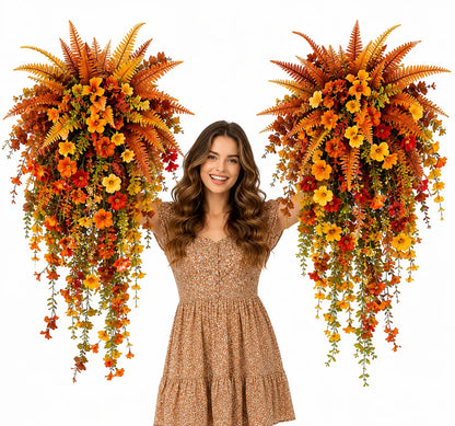 🍂Artificial Fall Harvest Hanging Basket – Autumn Porch & Door Decoration