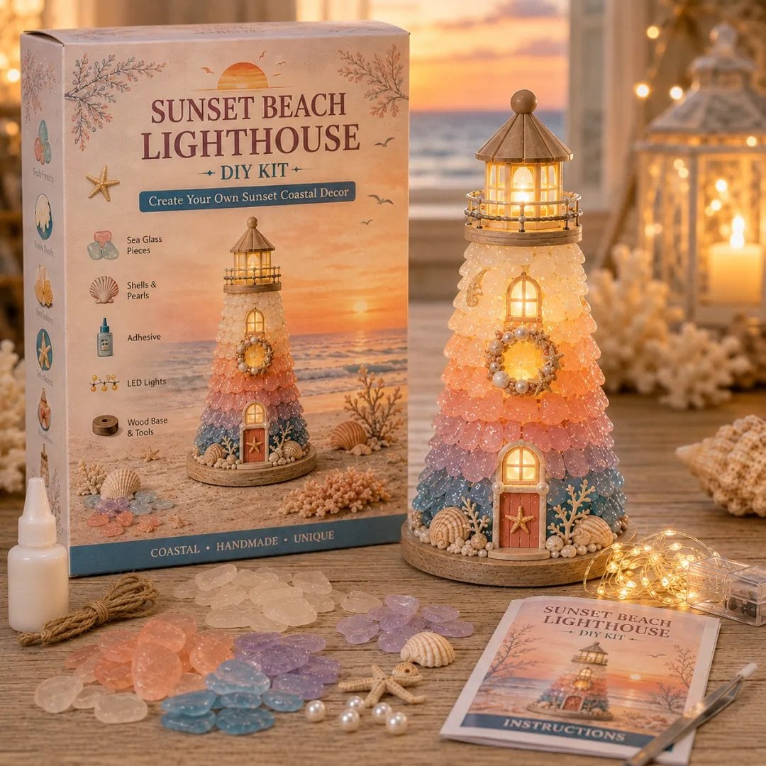 💙 DIY Sea Glass Lighthouse Kit – Light-Up Coastal Craft & Handmade Home Decor