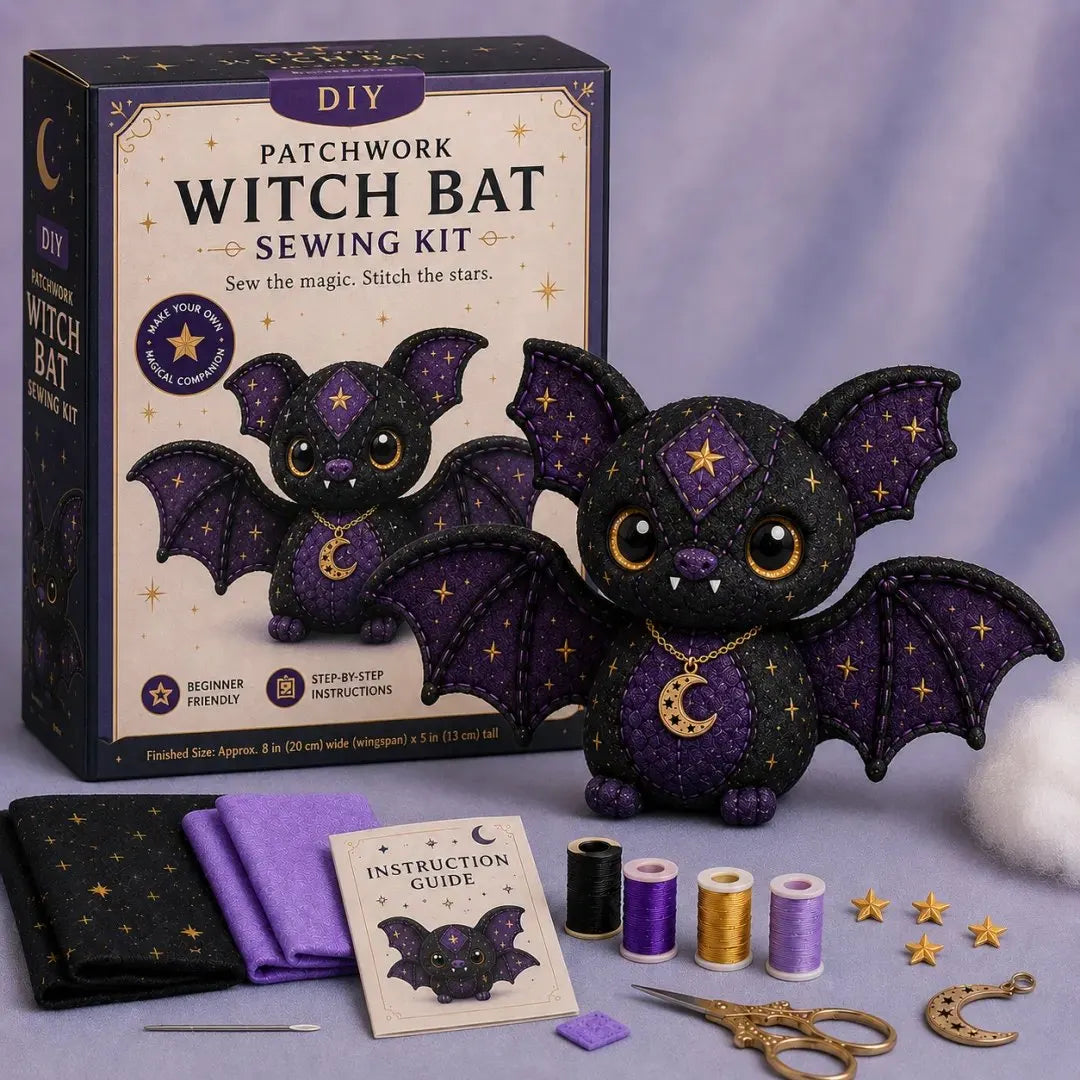 🐱Mystic Patchwork Animal Sewing Kit – DIY Plush Craft Kit with Starry Fabric, Moon Charm
