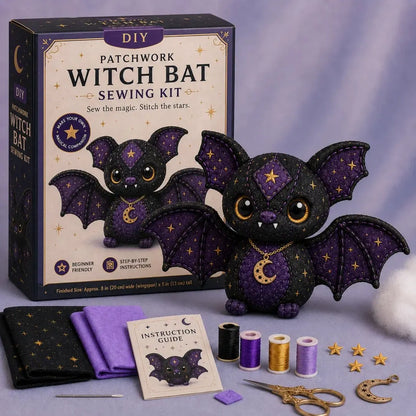 🐱Mystic Patchwork Animal Sewing Kit – DIY Plush Craft Kit with Starry Fabric, Moon Charm