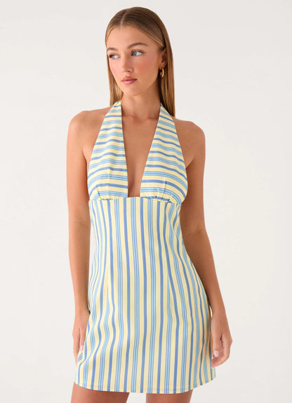 Feyric Mini Dress - Mint Banana Stripe