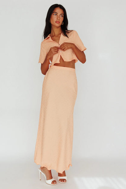 Roman Button-Up Crop Top Textured Melon