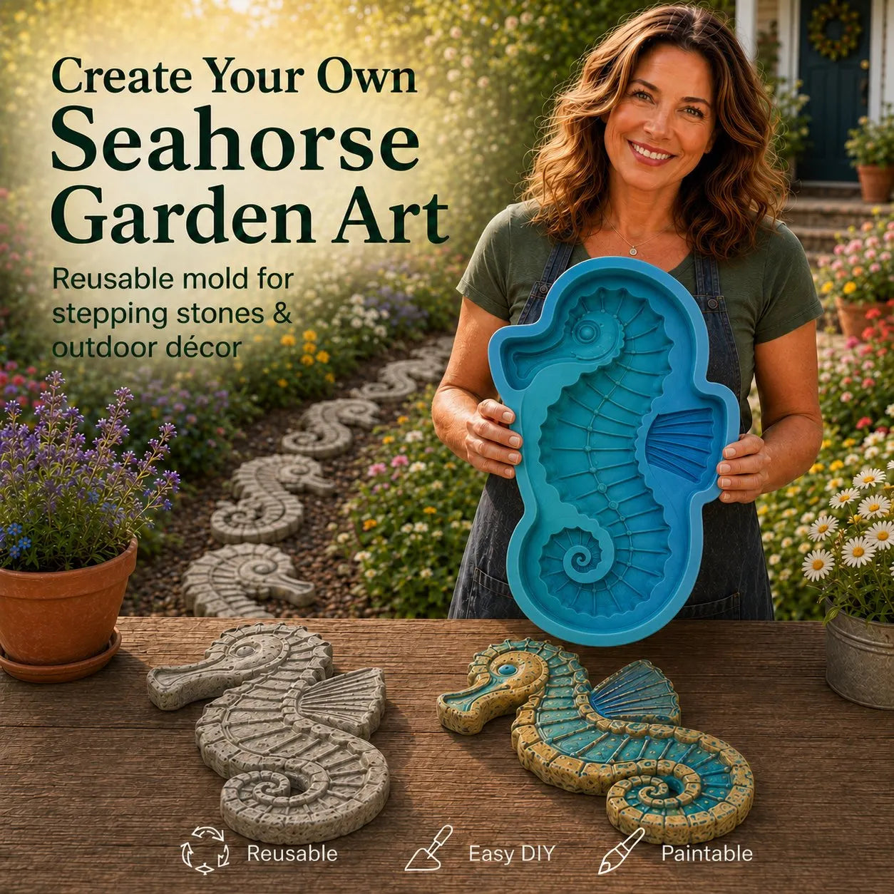 🌊 Reusable Ocean Theme Garden Art Mold – Make Your Garden Truly One of a Kind