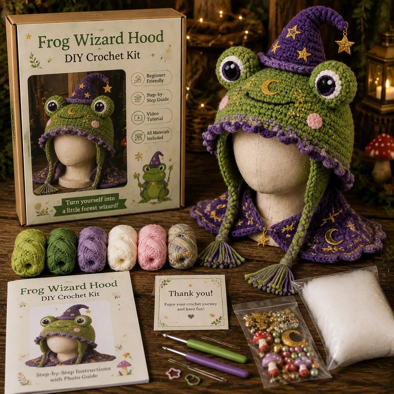 🔥Last Day 50% OFF - 🧵Fantasy Hood Hat DIY Crochet Kit – Create Your Own Magical Wearable Character Hat