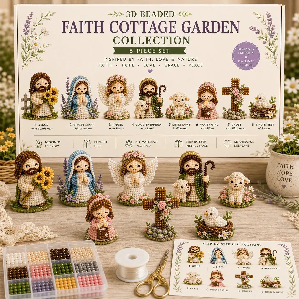✝️3D Beaded Nativity Collection DIY Kit – Handmade Christmas Faith Craft Set (8-Piece Set)