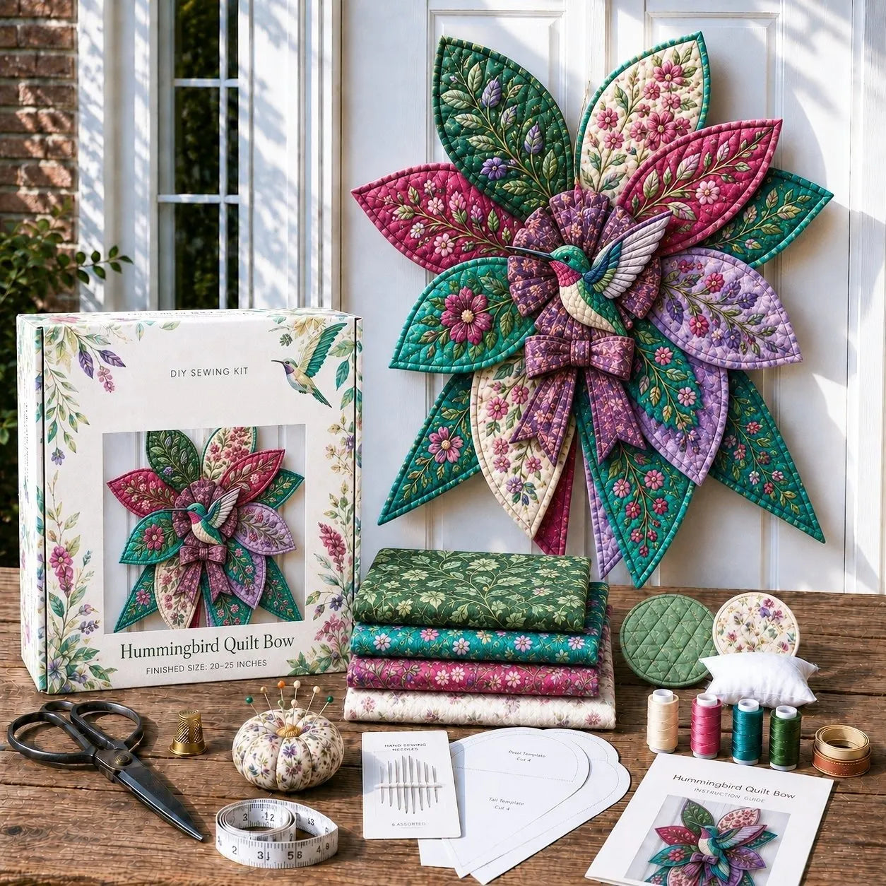 🎀 Beginner-Friendly Oversized Quilted Bow Sewing Kit | Coordinated Printed Fabrics, Batting, Pre-Designed Templates & Complete Supplies for a Full 23–25 in 3D Statement Bow ✨