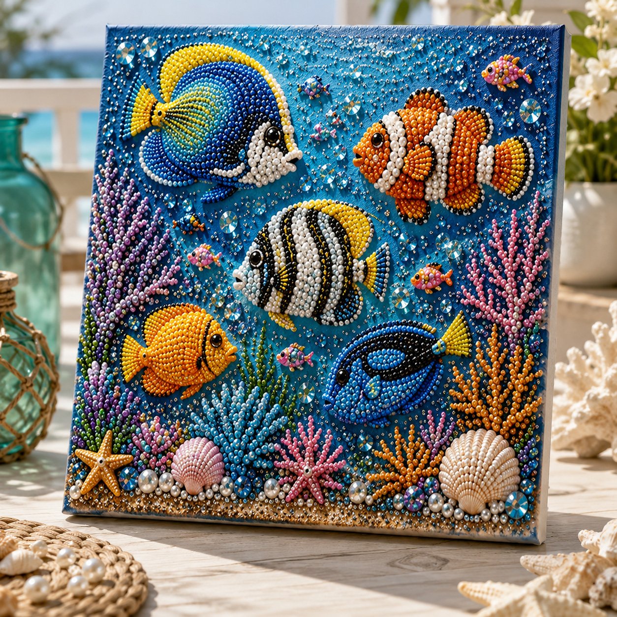 Premium 3D Pearl Ocean Wall Art Kit | Luxury Flocked Canvas with Scratch-Resistant Non-Fading Pearl Beads DIY Coastal Decor – Buy 2 Free Shipping