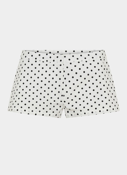 Coastline Cotton Micro Mini Shorts - White Polka Dot