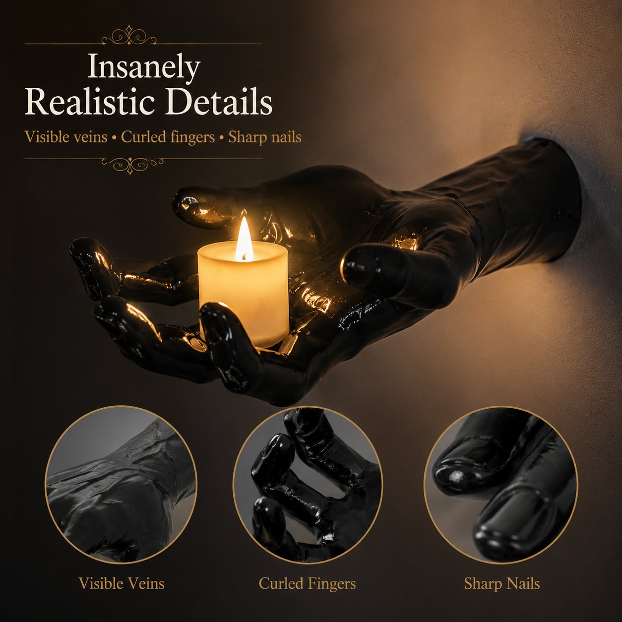 🖤 Wall Mounted Creepy Reaching Hands - Life-Sized Gothic Candle Holders