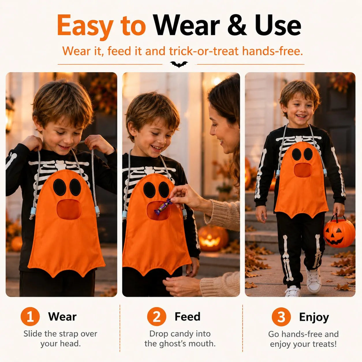 👻 Hands-Free “Feed the Ghost” Halloween Treat Bag for Kids  🎃🍬