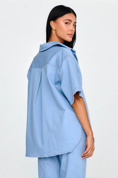 Light Aura Button Up Shirt Denim Blue