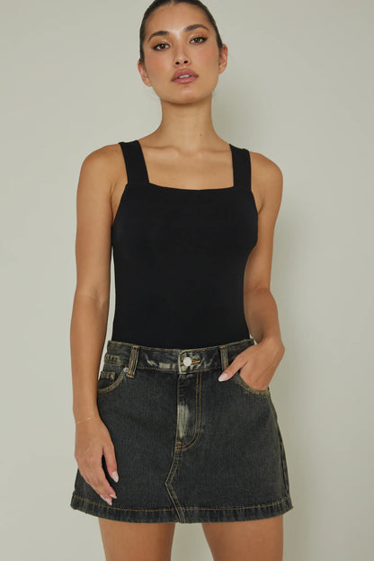 High Time Square Neckline Leotard Black