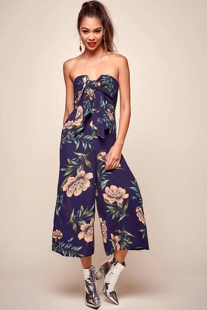 Khloe Floral Bow Tie Jumpsuit Navy