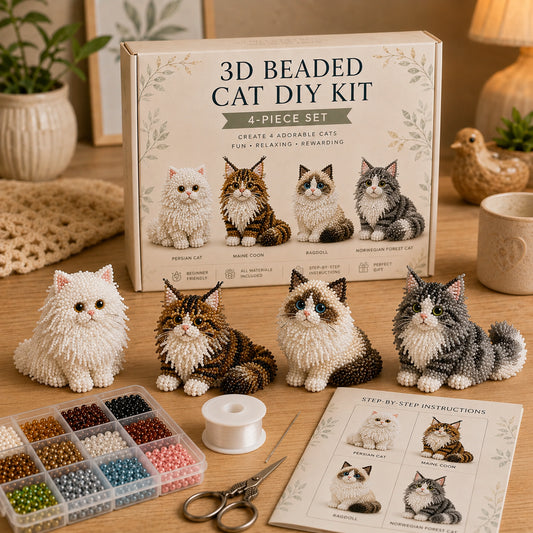 3D Beaded Cat DIY Kit – Adorable 4-Piece Cat Craft Set