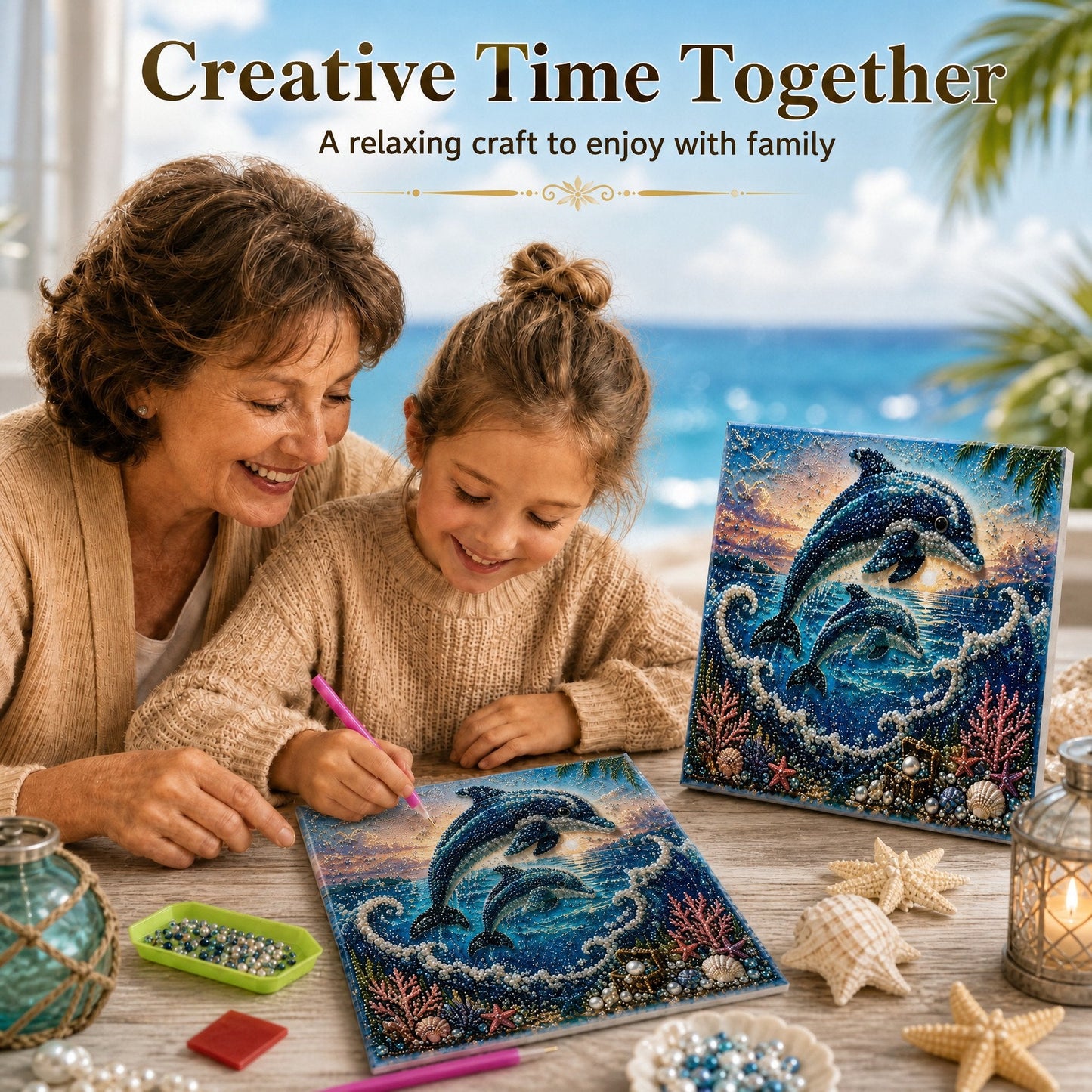 Premium 3D Pearl Ocean Wall Art Kit | Luxury Flocked Canvas with Scratch-Resistant Non-Fading Pearl Beads DIY Coastal Decor – Buy 2 Free Shipping