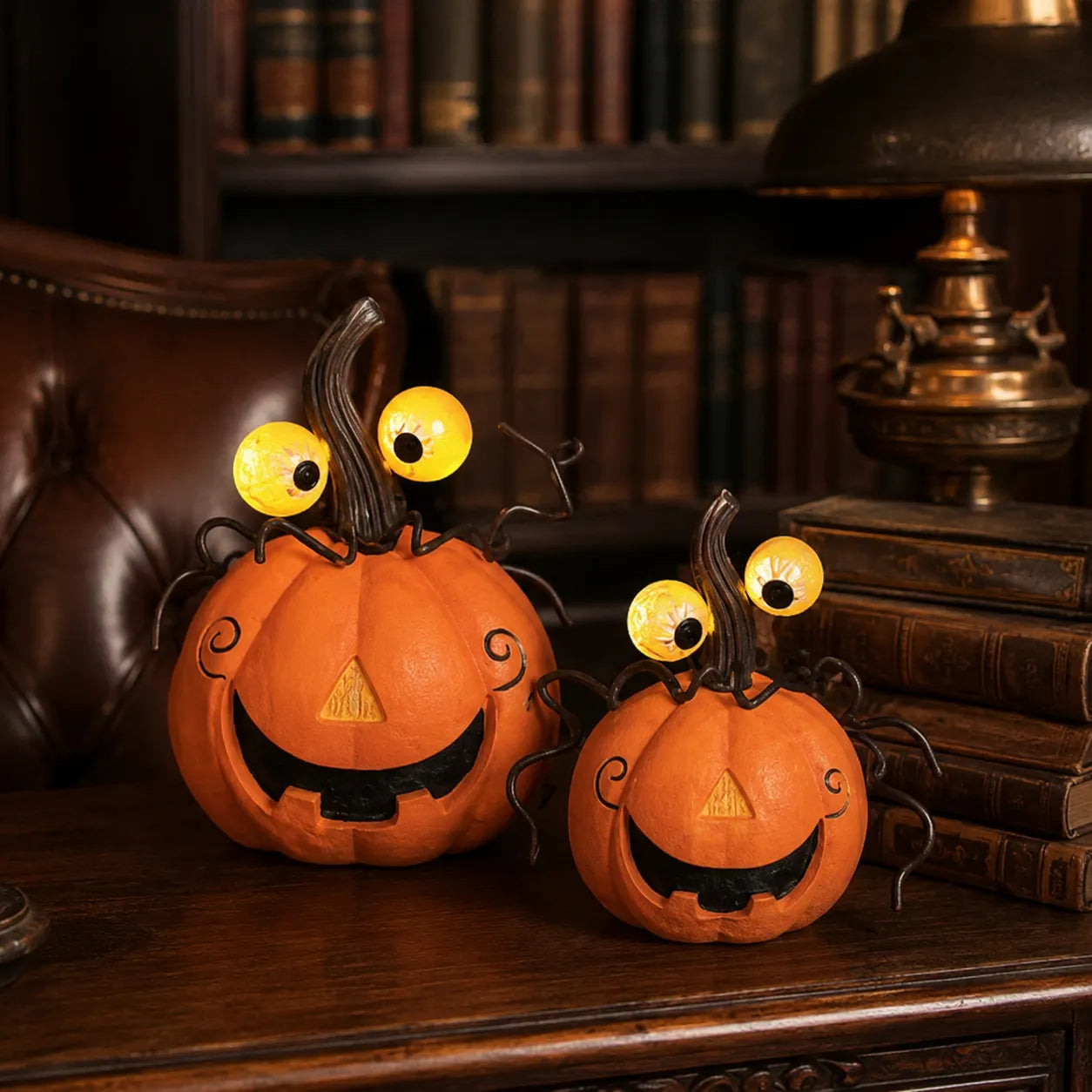 Set of 2 Lighted Pumpkin Spider Decorations