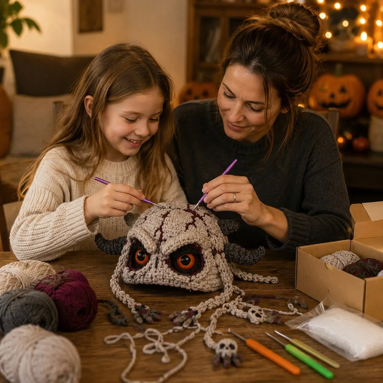 🔥 LAST DAY 49% OFF – 🎃 Halloween Monster Hood DIY Crochet Kit | Premium Soft Yarn Materials with Step-by-Step Guide DIY Handmade Wearable Character Hood 🧶🎭✨