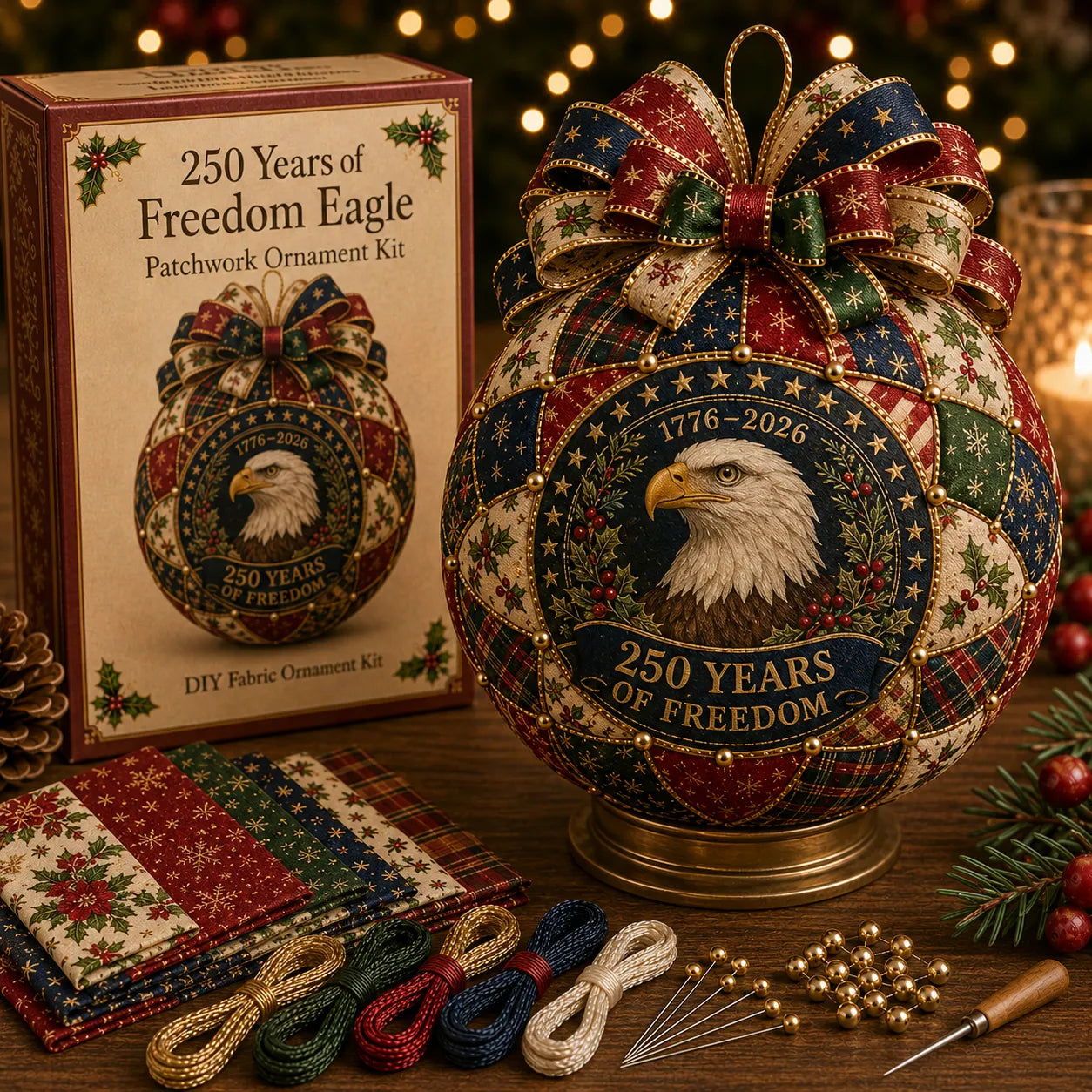 🇺🇸❤️Beginner-Friendly🎄 USA 250th Anniversary Christmas Patchwork Ornament DIY Kit