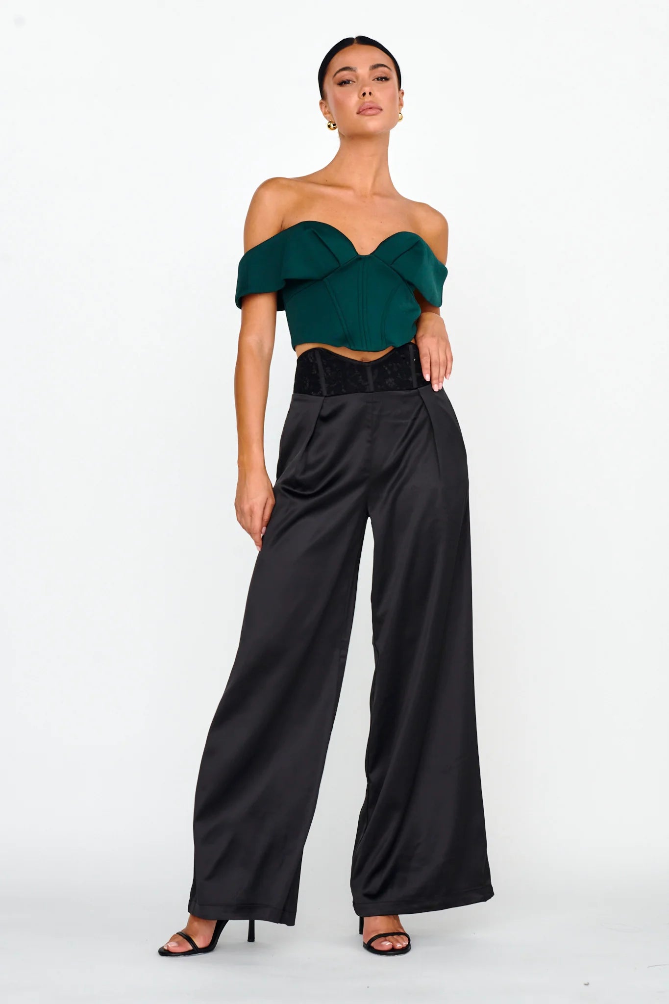 Lucky Stars Curved Waist Lace Trim Pants Black