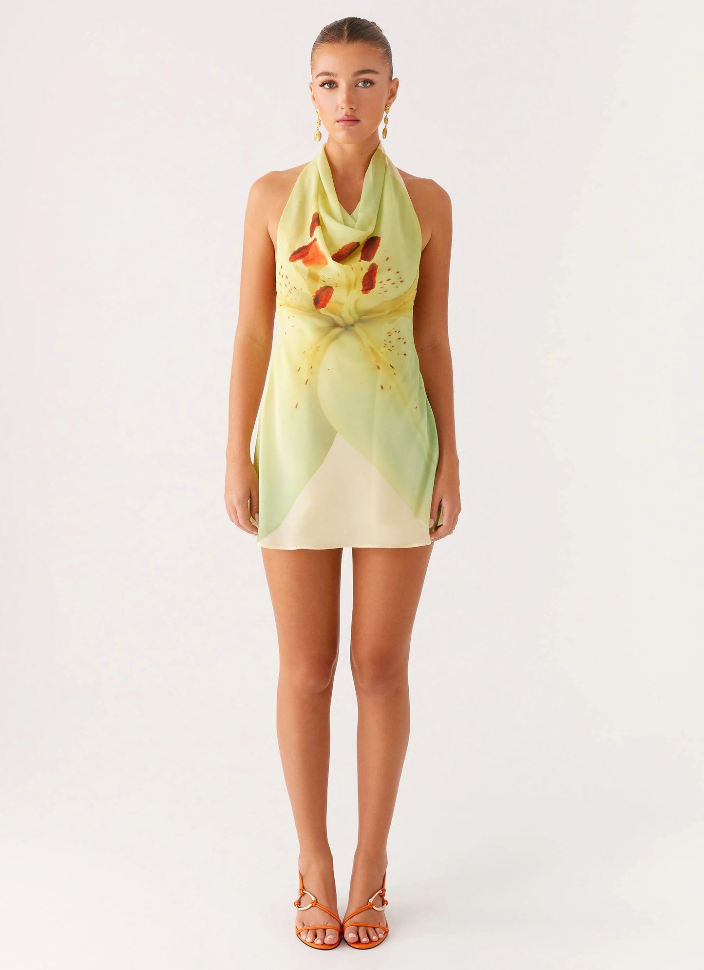 Zofia Cowl Neck Mini Dress - Green Floral