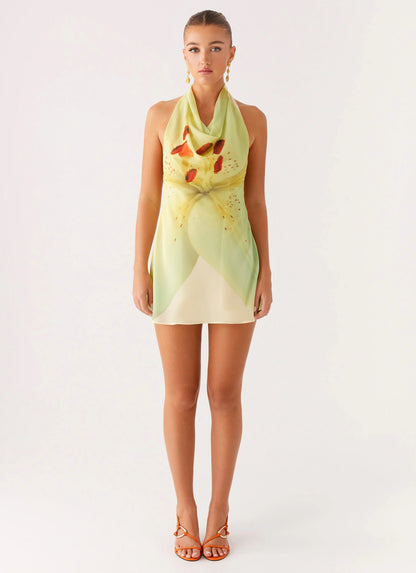 Zofia Cowl Neck Mini Dress - Green Floral