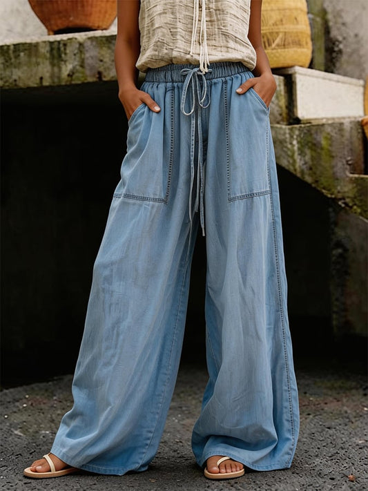 Women's Loose-Fit Casual Denim Jeans with Elastic Waist
