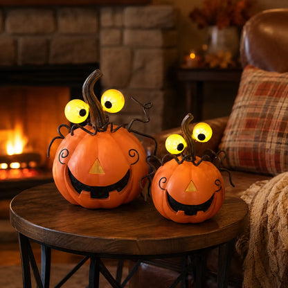 Set of 2 Lighted Pumpkin Spider Decorations