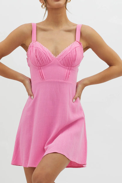 Day Dreamer Pintuck Pleat Mini Dress Hot Pink