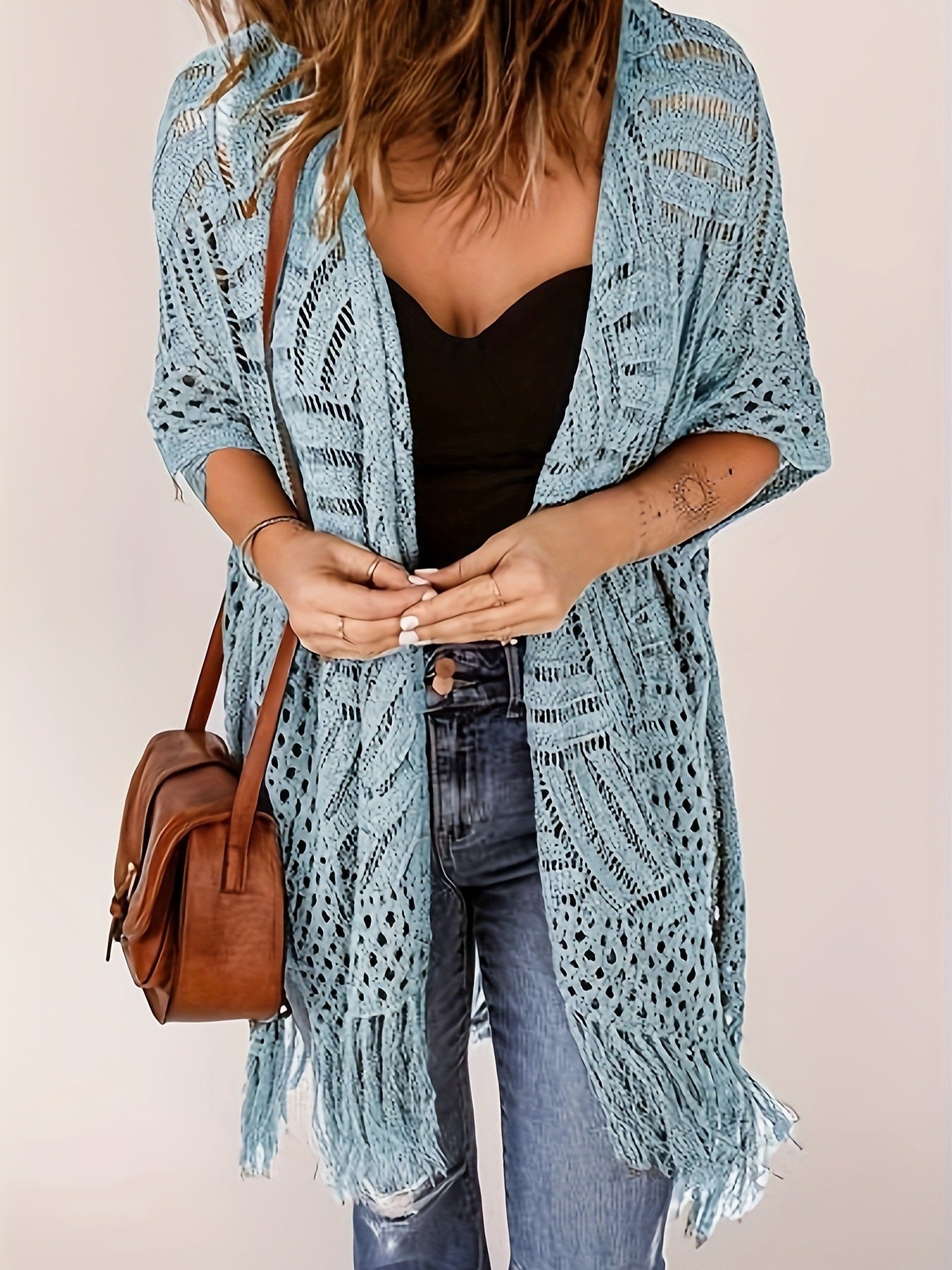 Women's Open-Front Knit Cover-Up with Tassel Fringe – Bohemian & Lightweight – Beach Essential