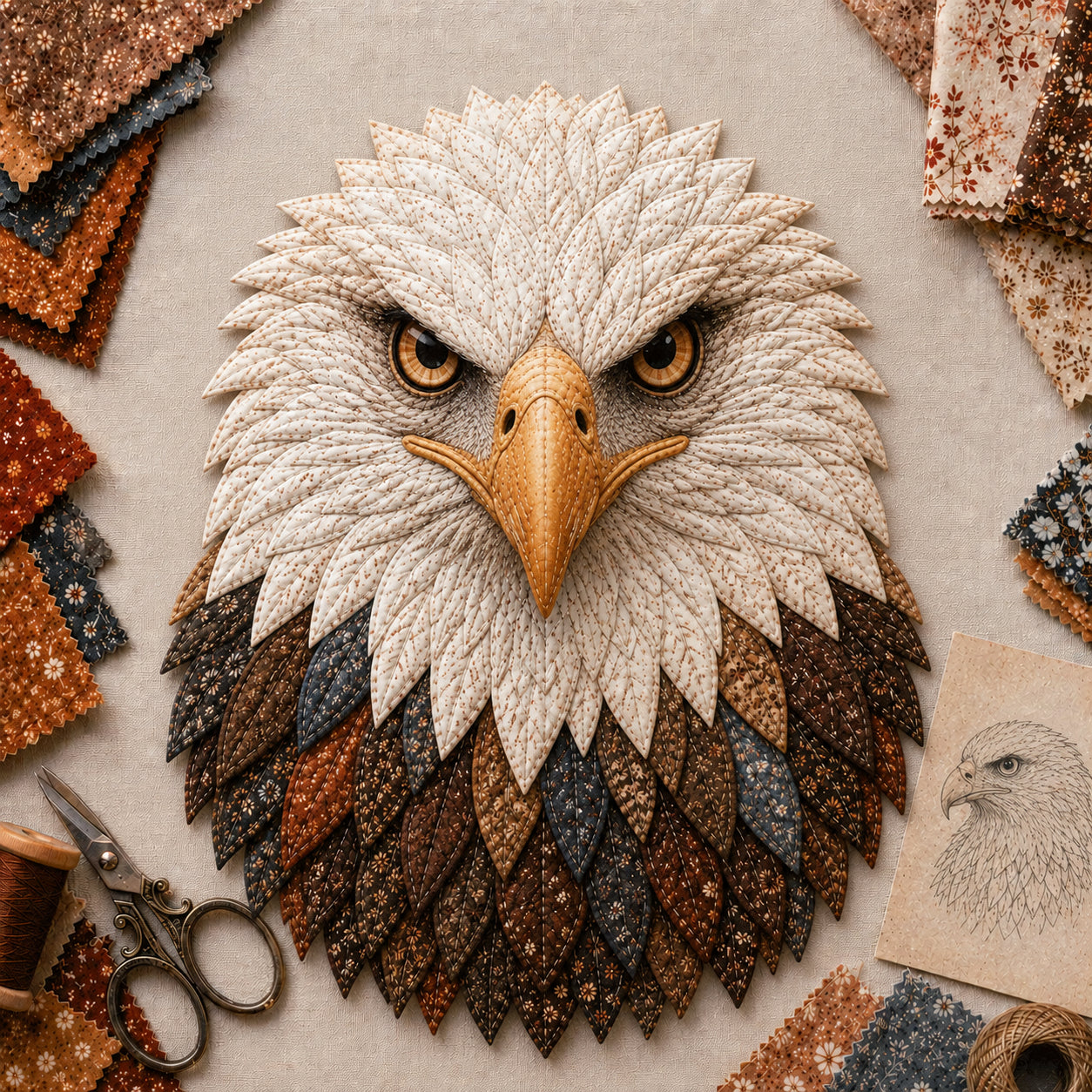 DIY Quilted Bald Eagle Wall Art Kit – Layered Fabric Appliqué Craft