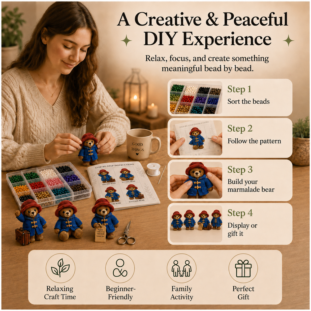 The Marmalade Bear from Deepest Peru 3D Beaded DIY Kit