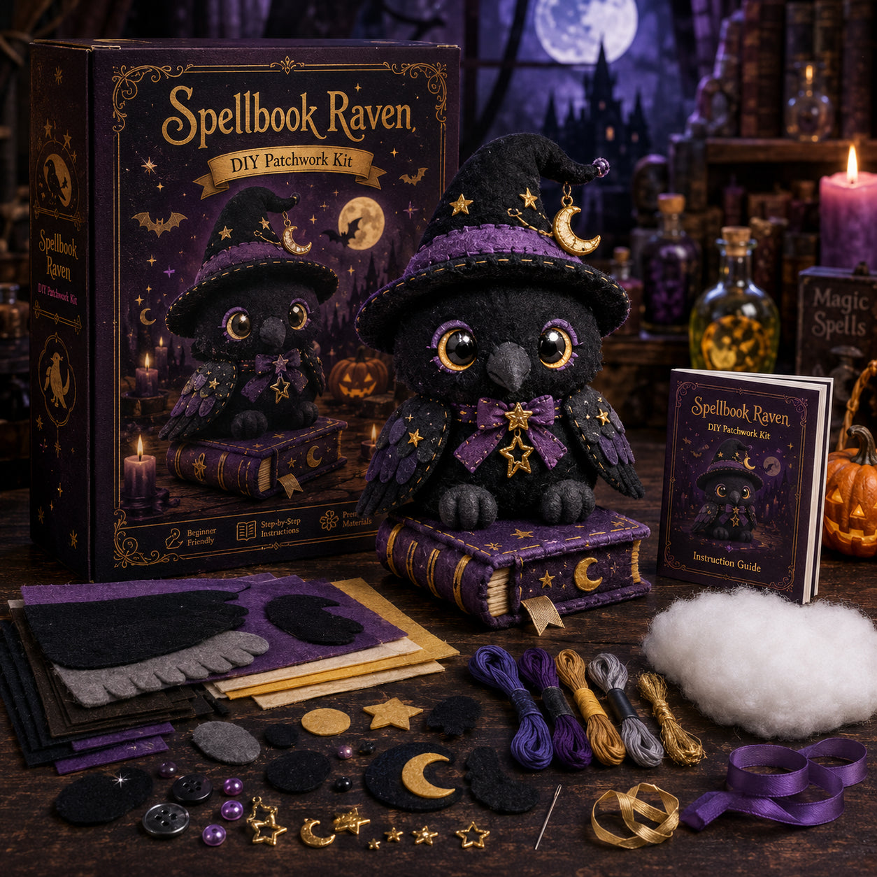 DIY Halloween Magical Patchwork Kit – Sew Your Own Spooky Cute Friend 🎃🧵