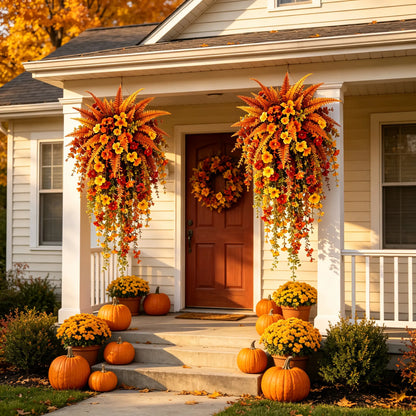 🍂Artificial Fall Harvest Hanging Basket – Autumn Porch & Door Decoration