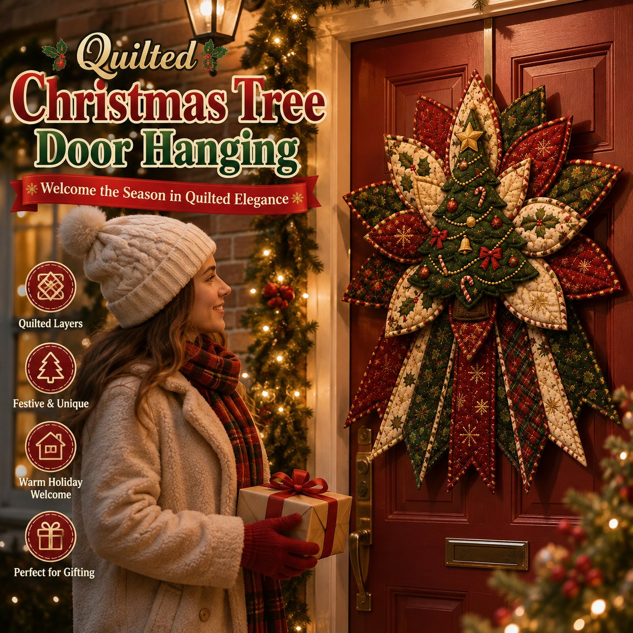 🎉🎄 Festive Quilted Christmas Door Hanging DIY Sewing Kit