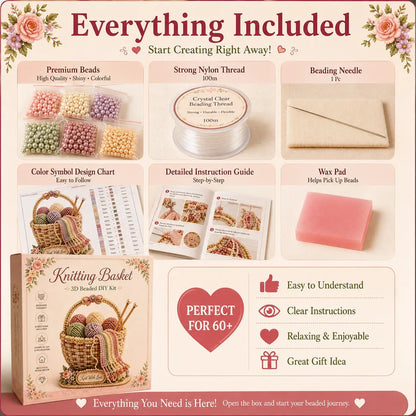🧶 Knitting Basket 3D Beaded DIY Kit – Handmade Display Decor & Storage Basket